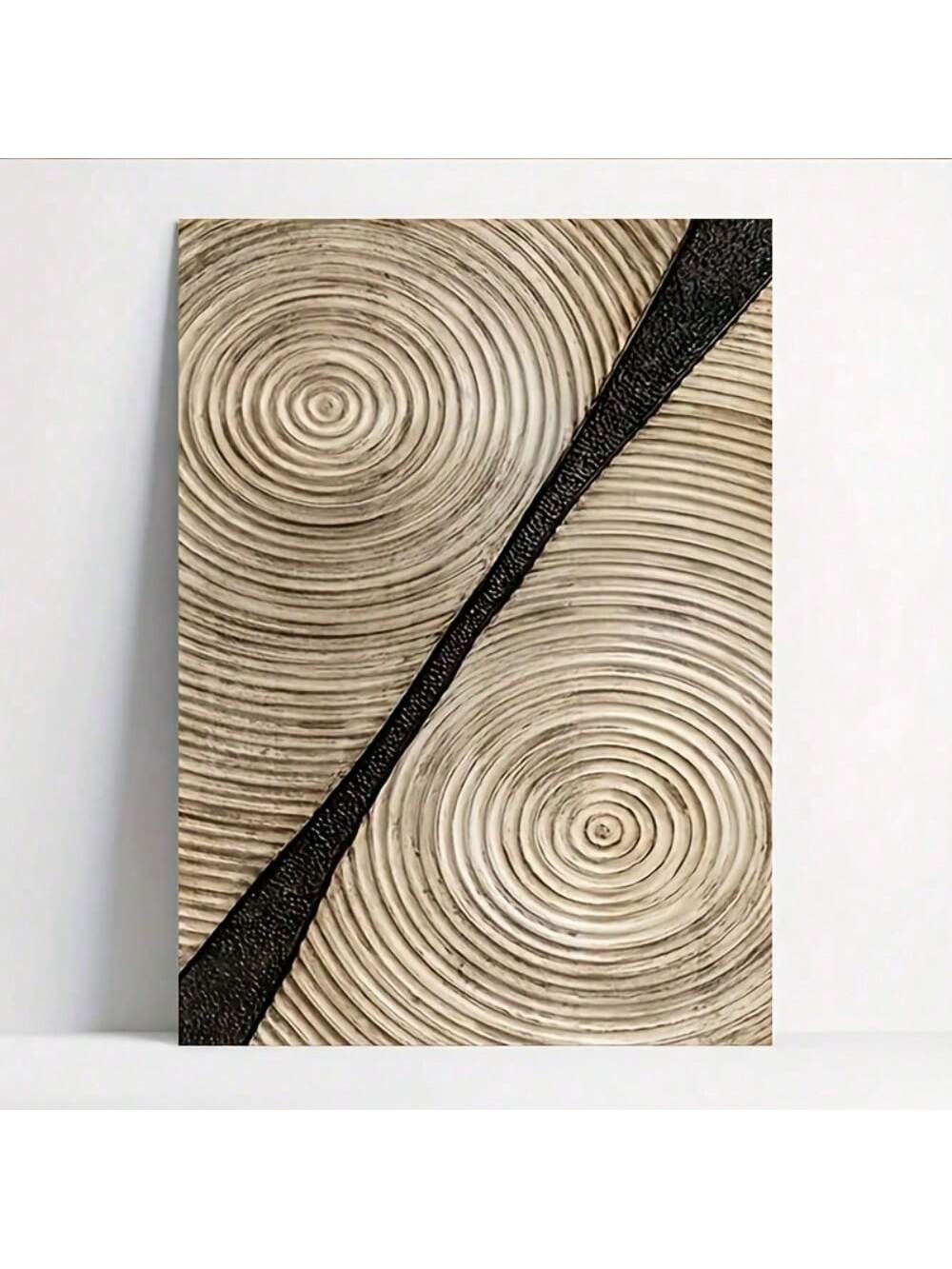 Transform your living space with this striking abstract wall art featuring bold geometric circles in sophisticated beige and black tones. The textured canvas surface adds depth and visual interest, creating a contemporary focal point that complements minimalist interiors beautifully. Perfect for modern homes, offices, or galleries seeking understated elegance with artistic impact. This piece balances simplicity with sophistication, making it an ideal choice for those who appreciate refined design aesthetics
