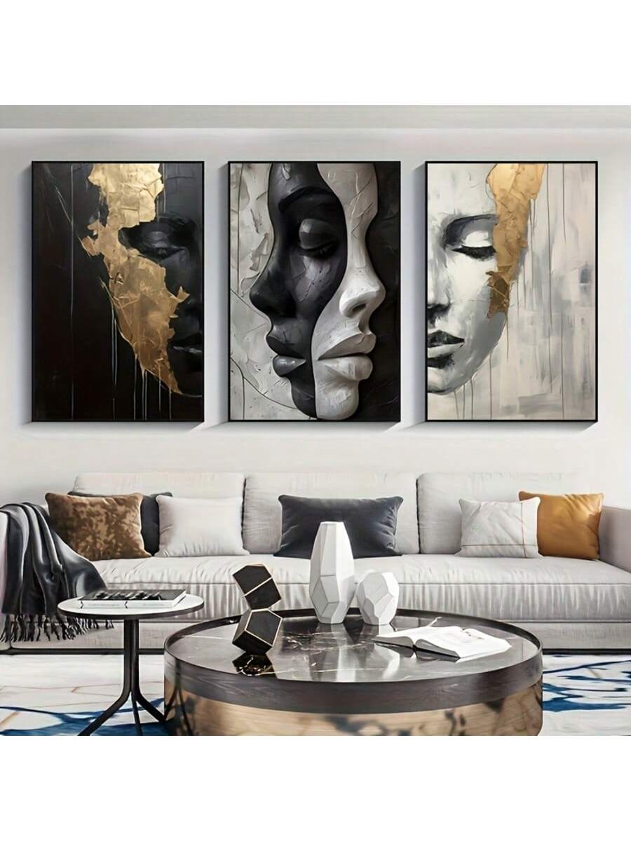 Elevate your living space with this sophisticated 3-piece unframed canvas set featuring black and white abstract face designs. Crafted to complement modern interiors, each piece offers a minimalist yet striking visual impact that enhances elegance without overwhelming your decor. Ideal for creating a cohesive gallery wall, this art set brings a refined artistic touch to any room.