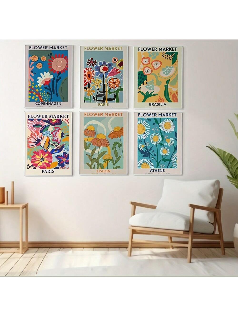 Elevate your living space with this set of 6 modern canvas art prints featuring vibrant flower market scenes. Designed to complement contemporary interiors, these high-quality prints bring a fresh, stylish touch to bedrooms and living rooms. Their versatile aesthetic makes them an ideal gift for art enthusiasts seeking to enhance home decor with a sophisticated floral theme.