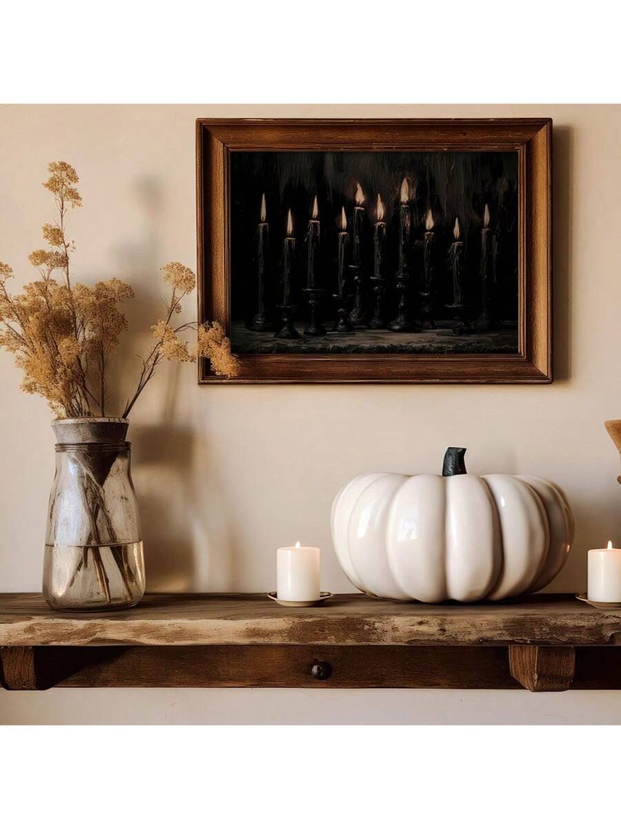 Elevate your space with this Vintage Black Candles Halloween Canvas Art, designed to bring a moody, dark aesthetic to any home or office. Featuring timeless black candle imagery, this piece adds a sophisticated yet eerie ambiance perfect for seasonal decor or year-round gothic style. Crafted on high-quality canvas, it ensures durability and vivid detail, making it a striking focal point that complements both classic and contemporary interiors. Ideal for those seeking to infuse their environment with subtle 
