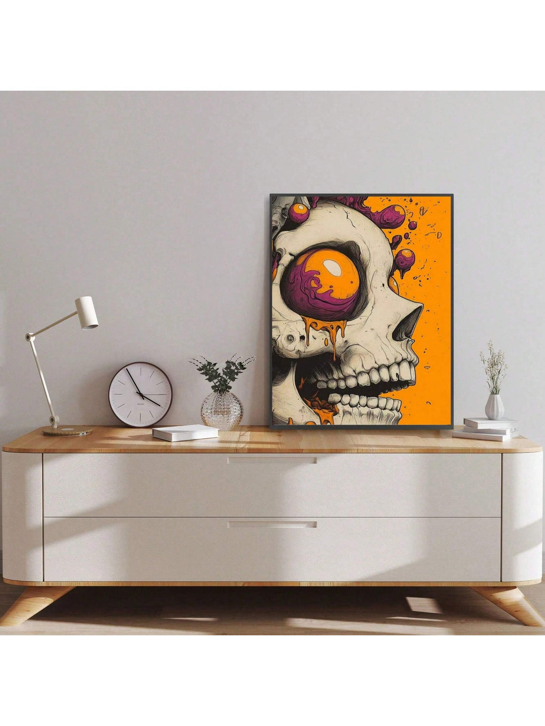 Embrace a unique blend of vintage botanical art and gothic dark academia with this minimalist canvas print. Featuring a detailed skeleton skull intertwined with delicate botanical elements, this poster adds a sophisticated, thought-provoking touch to any home decor. Perfect for those who appreciate art that combines natural history with a moody, intellectual aesthetic. Its clean design ensures it complements a variety of interior styles while serving as a striking focal point. Ideal for creating an atmosphe