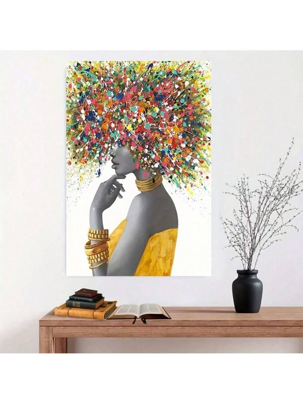 This vibrant canvas artwork showcases a striking Black African woman rendered in bold, colorful tones, adding a distinctive cultural touch to any space. Ideal for living rooms, bedrooms, or offices, it elevates your decor with a blend of modern artistry and rich heritage. Crafted on durable canvas, this piece offers both visual impact and longevity, making it a sophisticated choice for those seeking unique and meaningful home accents.