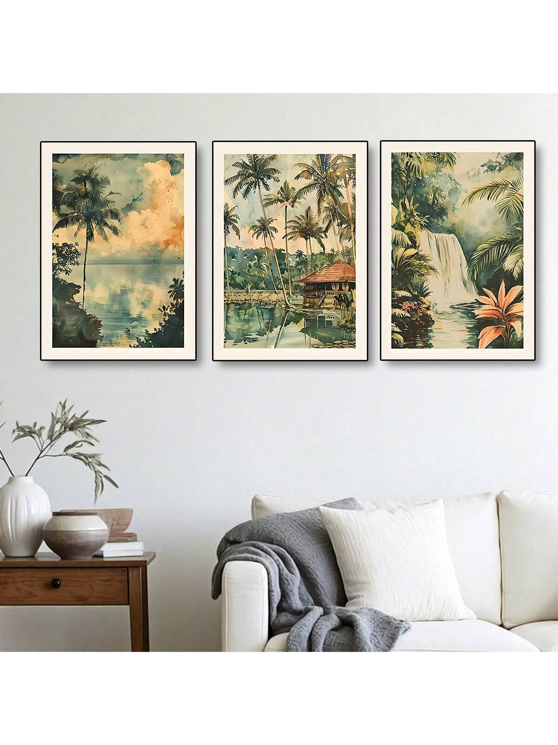 Transform your space with this stunning 3-piece wall art set featuring vintage watercolor tropical jungle scenes rendered in high-definition canvas.
