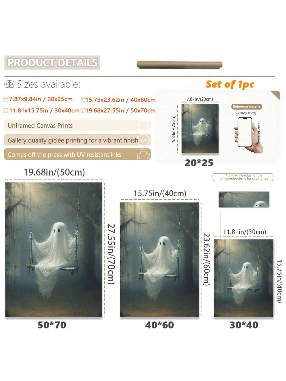 Add a playful yet spooky touch to any space with this Cute Ghost Halloween Canvas Poster. Perfectly designed for kids' rooms, living areas, or offices, this high-quality canvas features a charming ghost motif that balances festive fun with subtle Halloween spirit. Its durable construction ensures lasting vibrancy, making it an ideal seasonal decoration that brightens your environment while celebrating the holiday.