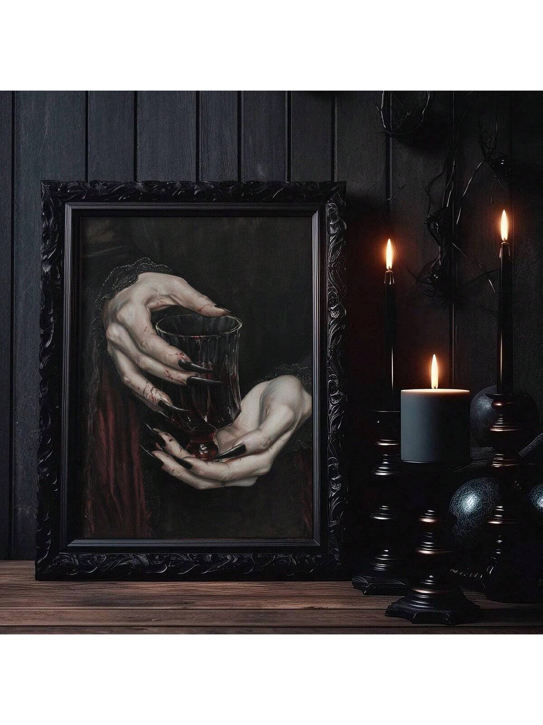 Elevate your space with this Gothic Vampire Drinking Canvas Art, a vintage-inspired framed piece perfect for both home and office decor. Its dark, atmospheric design adds a sophisticated touch of gothic elegance, making it an ideal statement artwork for enthusiasts of classic vampire lore and vintage aesthetics. Crafted to enhance any room, this canvas art blends timeless style with a mysterious allure, creating a captivating focal point that complements a variety of interior themes.