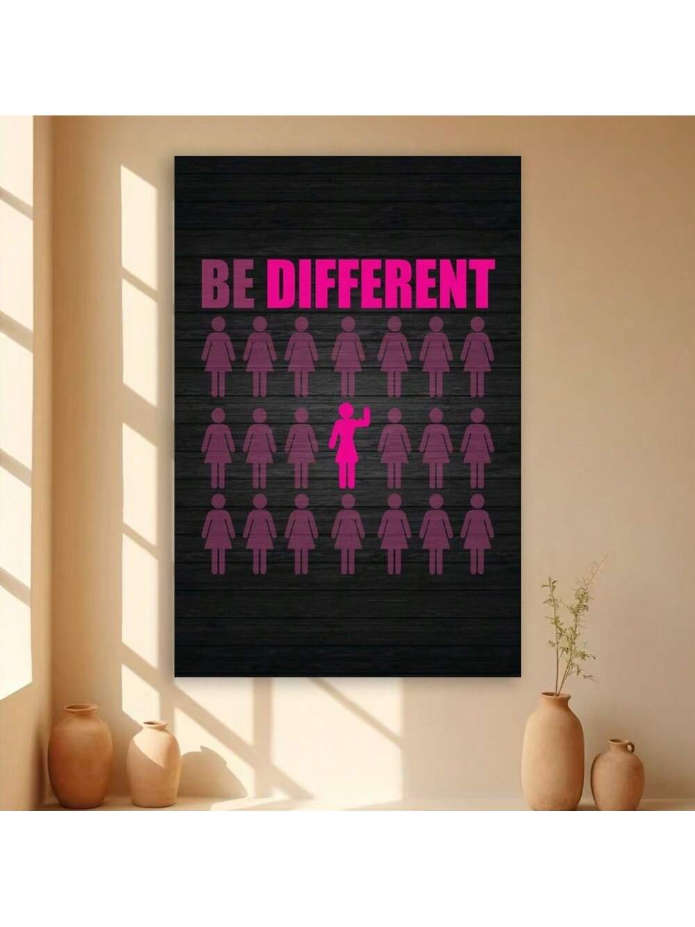 Elevate your workspace with the "Be Different" inspirational wall art, a motivational framed poster designed to inspire creativity and individuality. Perfect for office decor, this piece encourages a mindset of innovation and confidence, making it an ideal addition to any professional environment seeking to foster motivation and unique thinking. Crafted with quality framing, it combines aesthetic appeal with a powerful message to enhance your daily work atmosphere.