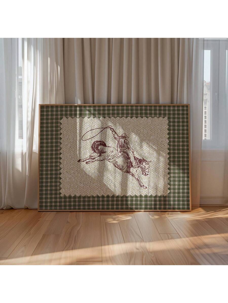 Elevate your western-themed space with this Vintage Striped Rodeo Wall Art. Featuring rustic cowboy imagery on a textured canvas, this piece captures the spirit of rodeo culture with timeless charm. Its striped design adds depth and character, making it an ideal focal point for any home decor inspired by the American West. Durable and artfully crafted, it brings authenticity and warmth to your living area or office.