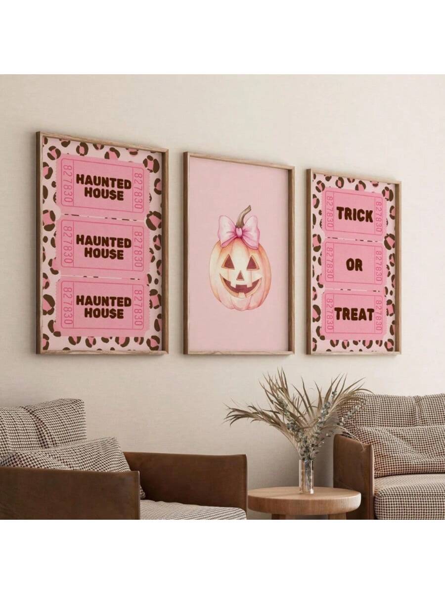 Celebrate Halloween with a charming twist using this Cute Pink Halloween Canvas Poster Set. Featuring playful "Trick or Treat" designs in soft pink hues, these posters add a festive yet stylish touch to your home decor. Perfect for creating a warm, inviting atmosphere, this set blends traditional Halloween spirit with modern aesthetics, making it ideal for any room seeking a unique seasonal accent. Durable canvas material ensures lasting quality and easy display.
