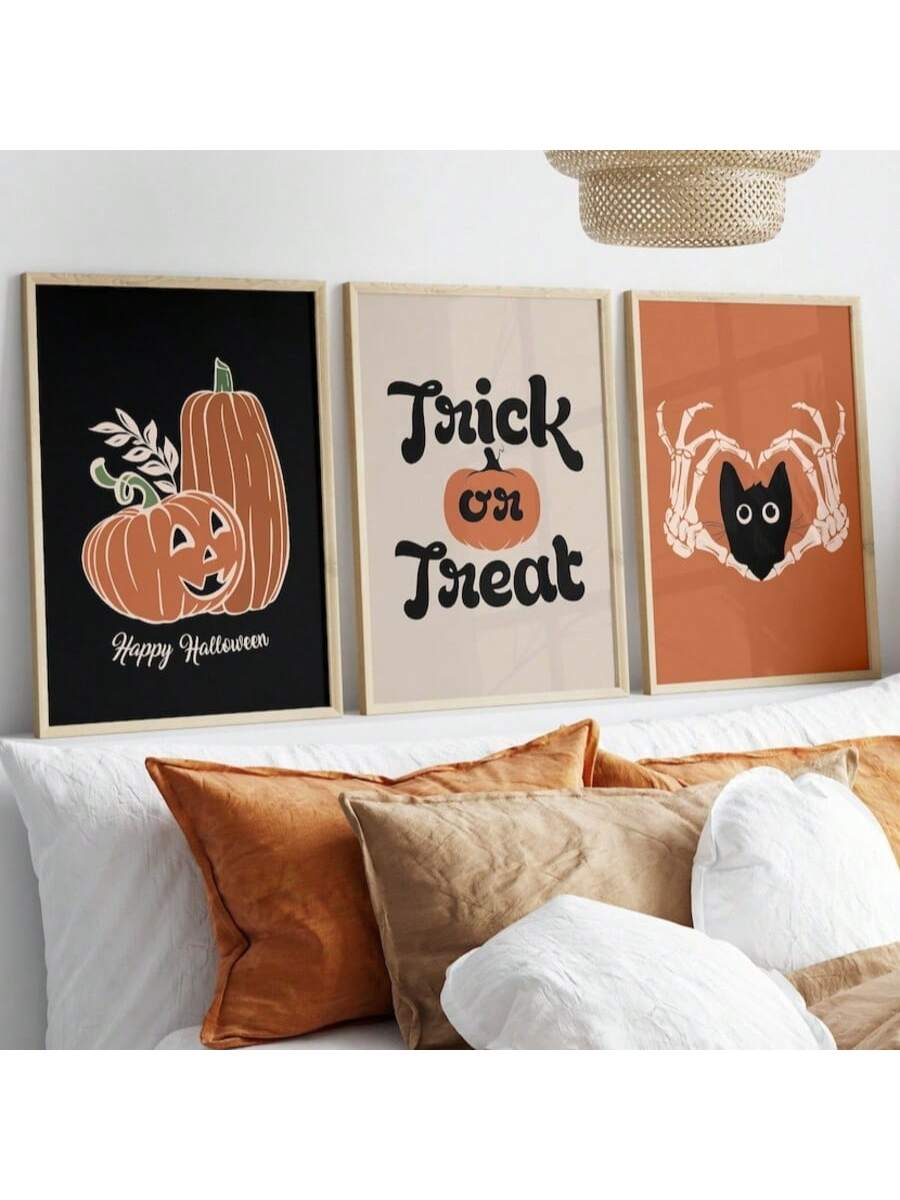 Enhance your Halloween ambiance with this Hauntingly Beautiful 3-Piece Wall Art Set featuring vintage pumpkins and cats. Expertly crafted on canvas, these posters evoke a nostalgic, spooky charm that seamlessly integrates with diverse decor styles. Ideal for adding a sophisticated seasonal touch, this set brings a refined yet eerie atmosphere to your home, celebrating the spirit of autumn with timeless elegance.