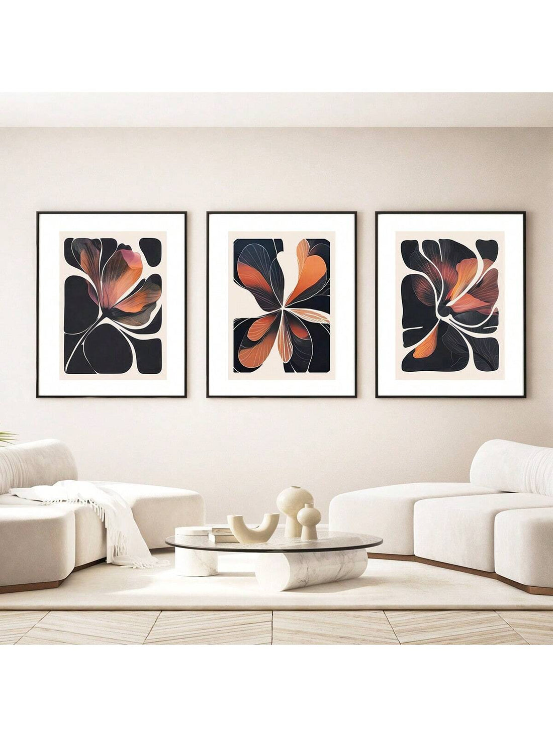 Elevate your living space with this set of three unframed abstract botanical canvas prints. Featuring modern floral designs, these artworks bring a sophisticated and contemporary touch to bedrooms and living rooms. Their versatile style complements various decor themes, adding subtle color and texture without overwhelming your walls. Perfect for those seeking refined, nature-inspired art that enhances ambiance with understated elegance.