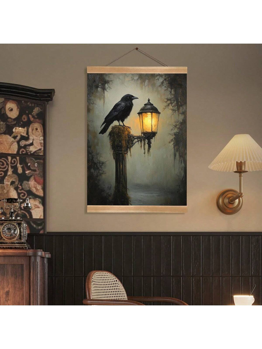 Elevate your Halloween ambiance with this Gothic Fall Canvas Wall Art featuring eerie ravens and glowing lanterns. Crafted to capture the mysterious spirit of autumn, this piece adds a sophisticated, spooky touch to your home decor. Its rich details and moody palette create an enchanting atmosphere perfect for seasonal decorating or year-round gothic style. Durable and ready to hang, it transforms any space into a captivating autumnal retreat.