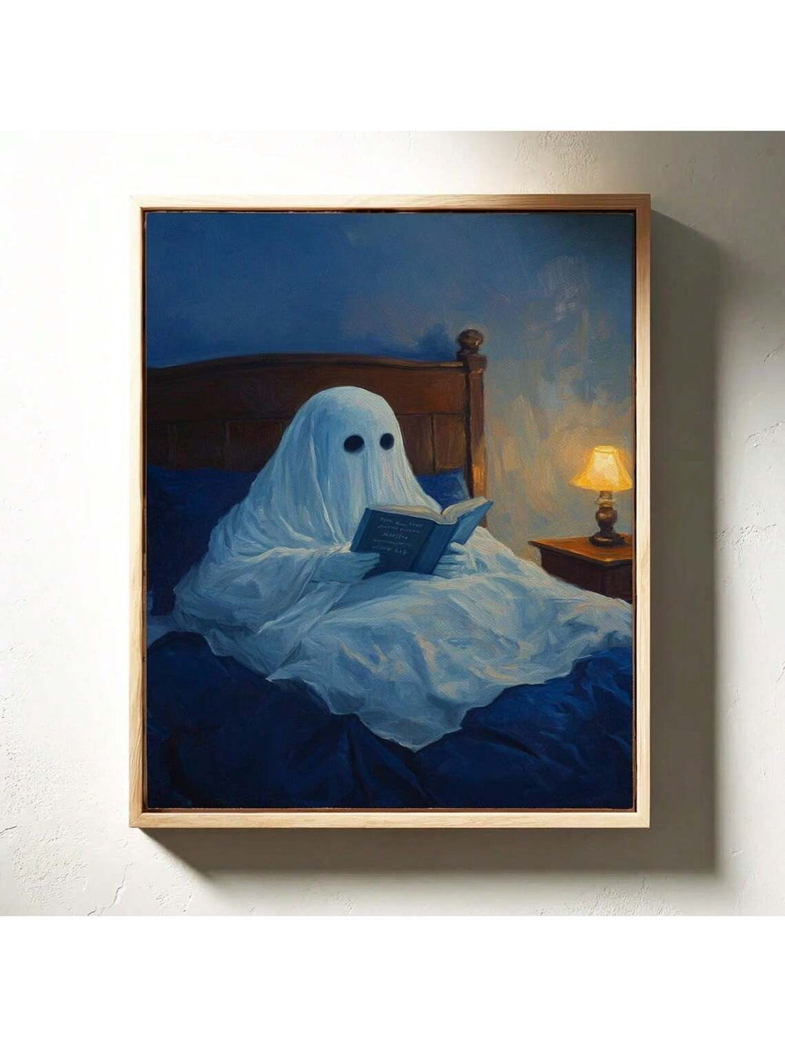 This Cozy Ghost Reading in Bed canvas print captures the essence of dark academia with a spooky twist, perfect for Halloween enthusiasts. Its moody, atmospheric design adds a sophisticated yet eerie touch to any room, making it an ideal piece for those who appreciate both literature and seasonal decor. Crafted with high-quality materials, this wall art offers lasting vibrancy and texture, enhancing your space with a unique blend of comfort and mystery.