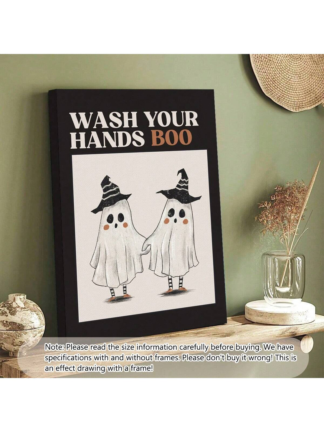 Add a playful yet spooky touch to your bathroom with this frameless Halloween wall art. Featuring a fun handwashing reminder, it combines hygiene with festive decor to enhance your space’s seasonal vibe. Its frameless design offers a sleek, modern look that fits seamlessly into any bathroom style while promoting cleanliness in a creative way. Perfect for Halloween enthusiasts seeking subtle, effective decoration.
