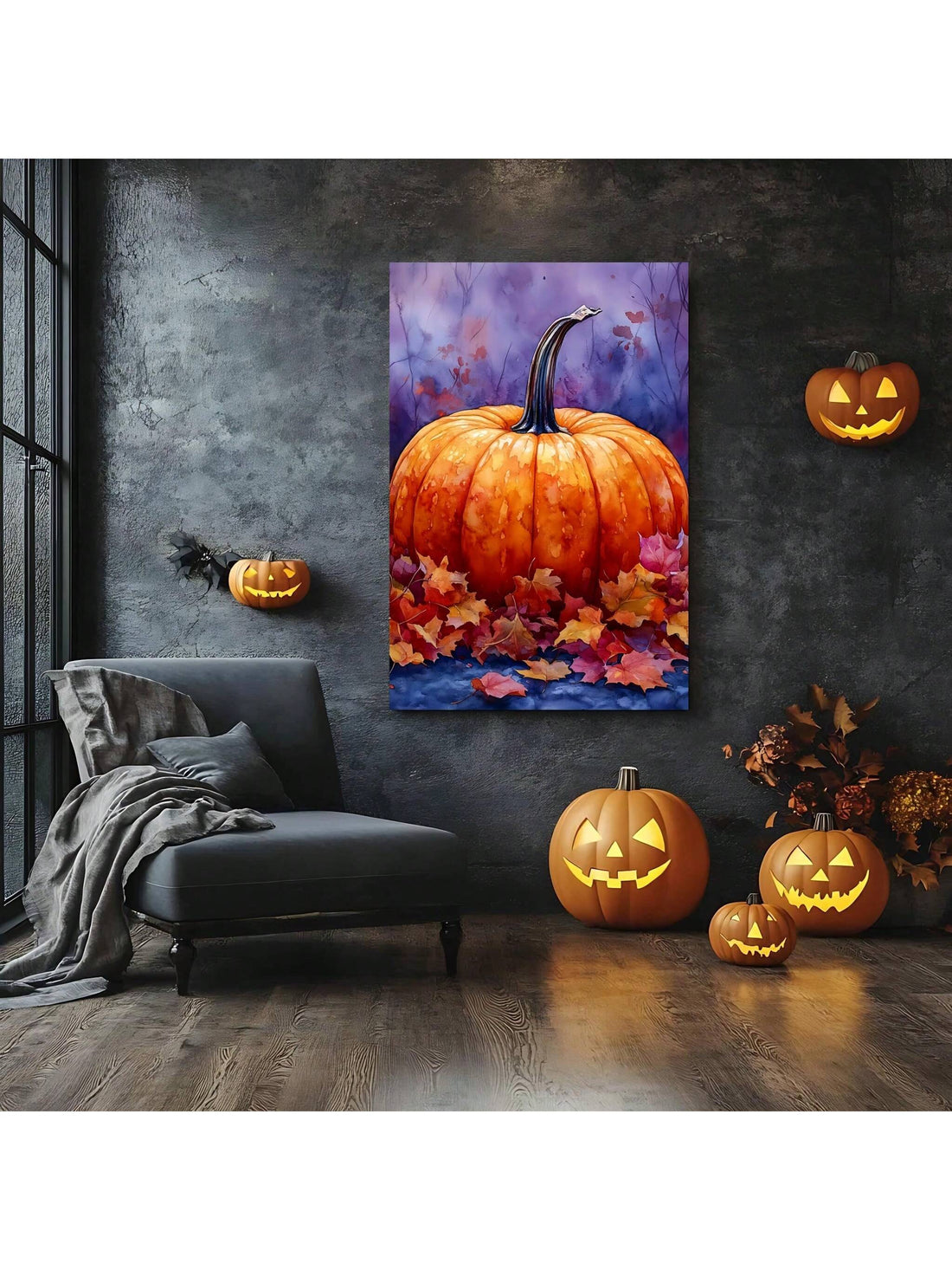 Celebrate the beauty of fall with this Vibrant Autumn Watercolor Pumpkin &amp; Leaves Art Print. Expertly crafted, it captures the rich colors and textures of autumn, making it an ideal addition to Halloween and seasonal home decor. This art print brings warmth and festive charm to any space, enhancing your environment with a sophisticated seasonal touch.