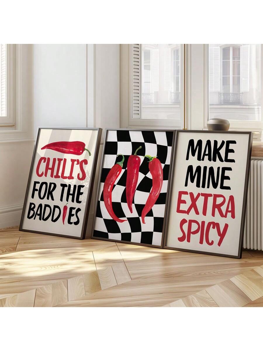 Elevate your kitchen ambiance with this expert-curated 3-piece unframed chilli wall art set. Designed for modern spaces, each piece captures the vibrant essence of chili peppers, adding a bold splash of color and culinary inspiration. The unframed format offers versatile styling options, allowing seamless integration into various decor themes. Perfect for those seeking to combine contemporary design with a touch of spice, this set transforms your kitchen into a lively, inviting environment.