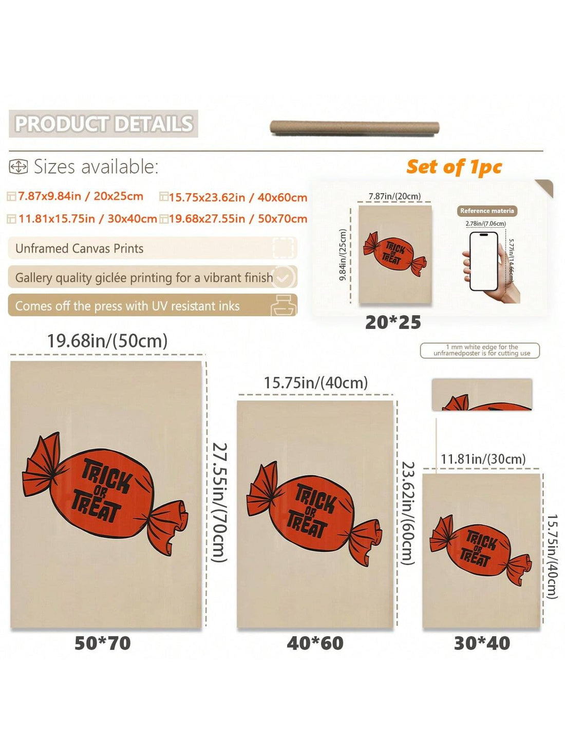 Elevate your Halloween ambiance with this charming canvas wall art featuring a classic "Trick or Treat" design. Expertly framed, it adds a festive yet sophisticated touch to dorm rooms and living spaces alike. Crafted to enhance your spooky decor, this piece combines seasonal spirit with stylish presentation, making it a perfect accent for Halloween celebrations.