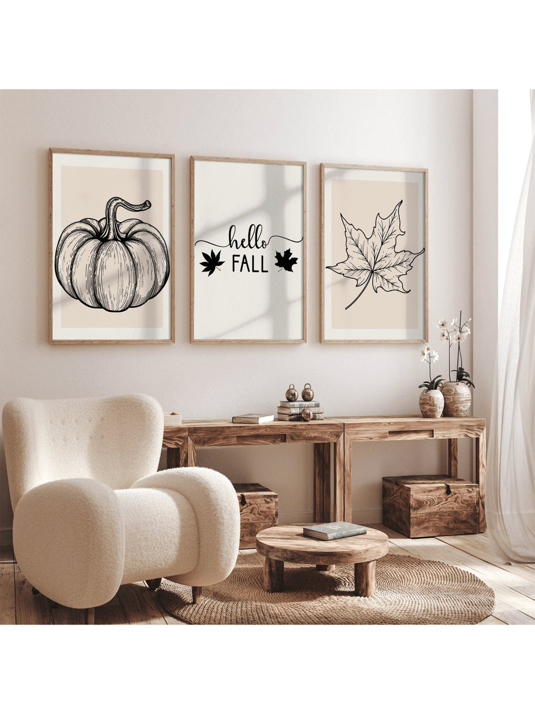 Elevate your living space with this Chic 3-Piece Autumn Wall Art Set, expertly designed to capture the essence of fall. Featuring carefully curated prints that blend warm tones and seasonal motifs, this set adds a sophisticated touch to any room. Perfect for enhancing your home decor with a stylish, cohesive autumn theme that reflects both elegance and comfort.