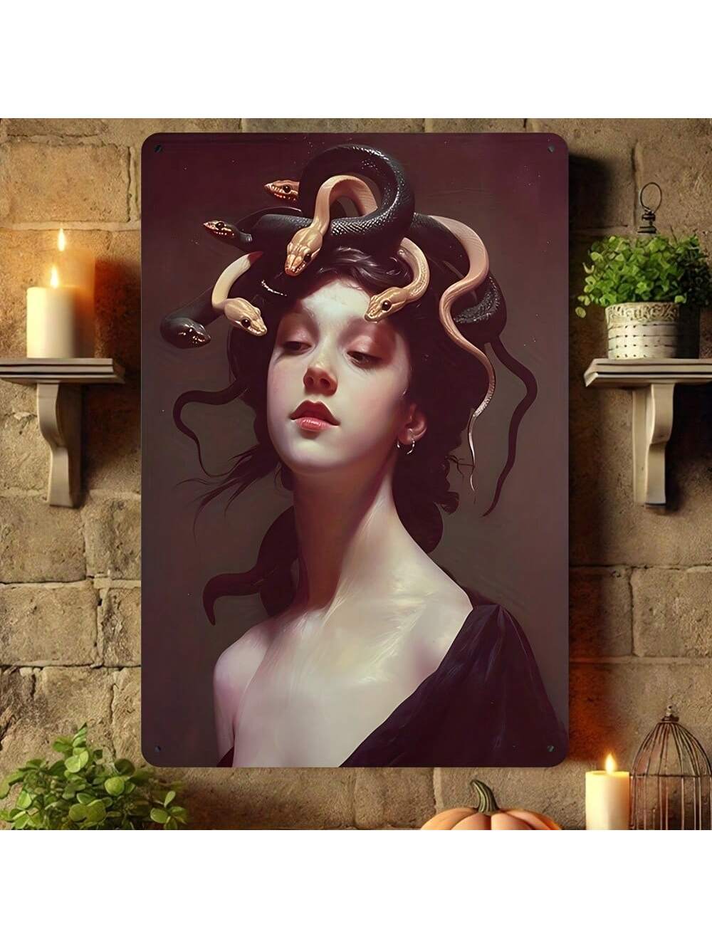 Elevate your living room or study with this Enchanting Medusa Canvas Art Print, blending boho charm with dark academia aesthetics. Its vintage-inspired design adds a sophisticated, mysterious touch to your space, perfect for those who appreciate art that sparks conversation and complements intellectual environments. Crafted for durability and visual impact, this canvas print transforms any wall into a captivating focal point.