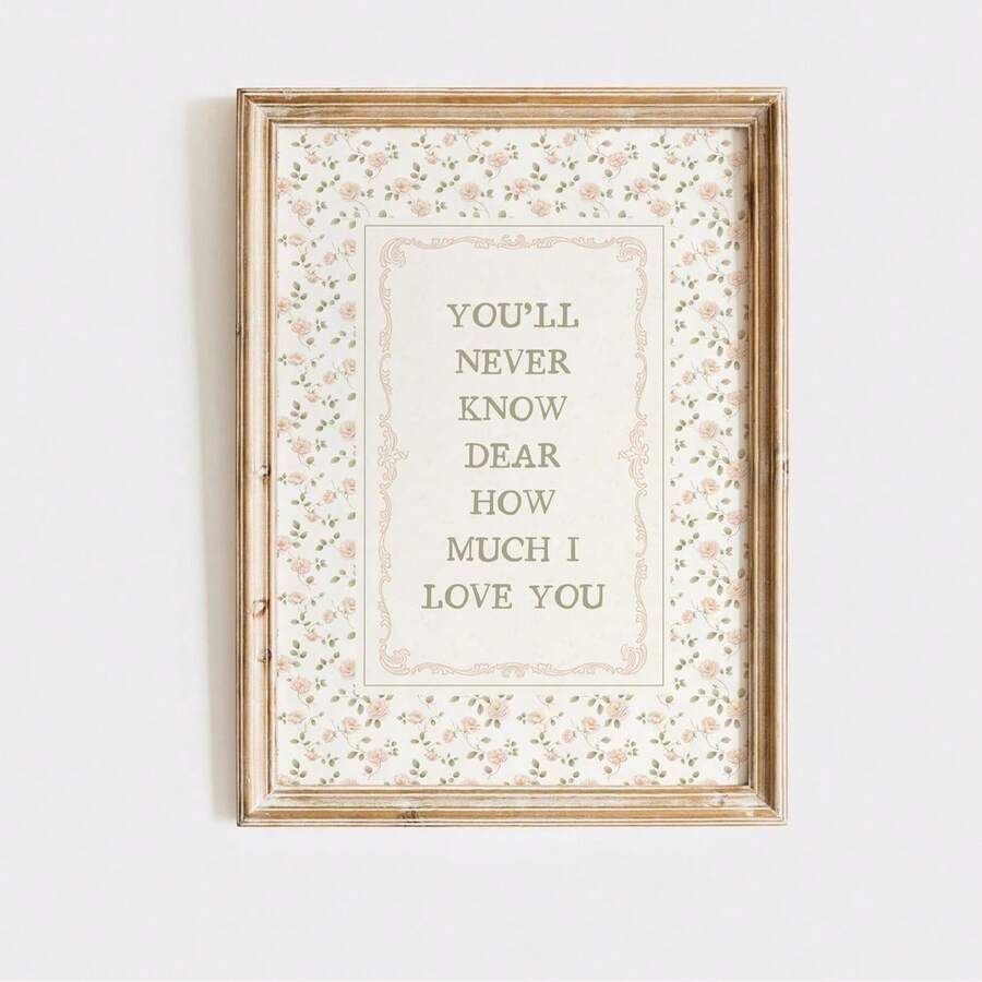 Vintage love quote canvas with pastel flowers and sage green botanical border