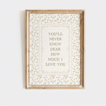 Vintage love quote canvas with pastel flowers and sage green botanical border