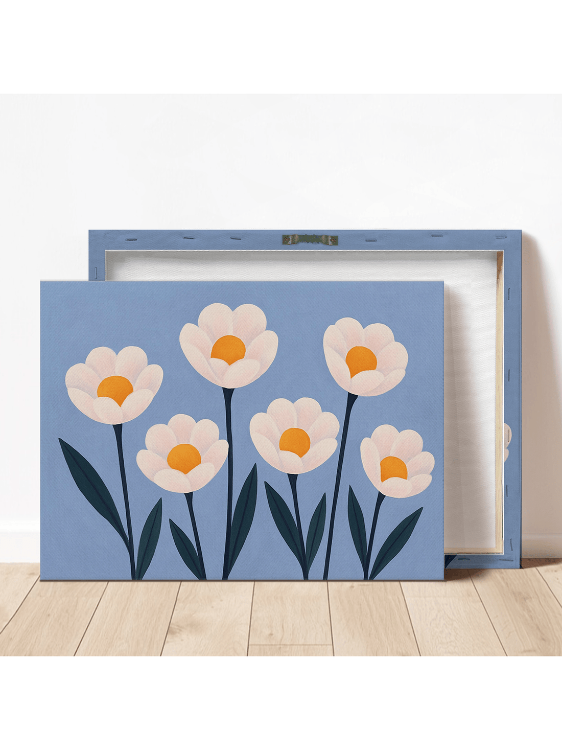 Elevate your living space with this Charming Modern Daisy Canvas Art, featuring delicate white petals set against a serene blue background. This piece blends contemporary design with natural elegance, making it an ideal choice for stylish home décor. Its calming color palette and refined detail create a soothing atmosphere, perfect for enhancing any room with subtle sophistication.
