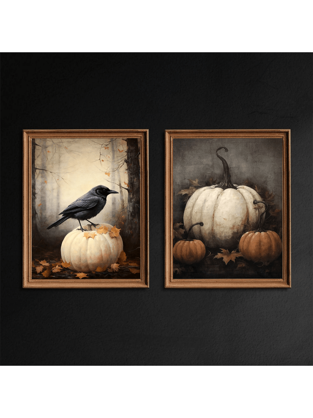 Capture the essence of autumn with these vintage-inspired wall art posters featuring dark academia motifs of crows and pumpkins. Printed on high-quality canvas, these prints bring a sophisticated, moody atmosphere perfect for cottagecore and Halloween decor. Their timeless design adds depth and character to any room, making them an ideal choice for those seeking to blend classic autumnal themes with elegant, scholarly aesthetics.