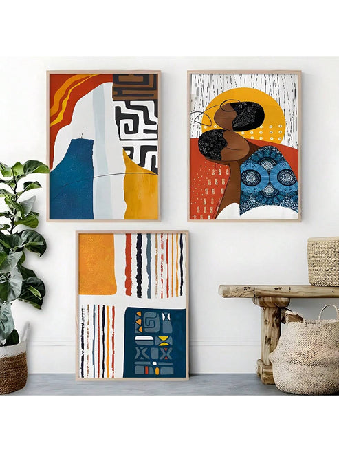 Colorful African American abstract art set for modern minimalist bedroom and living room wall decor