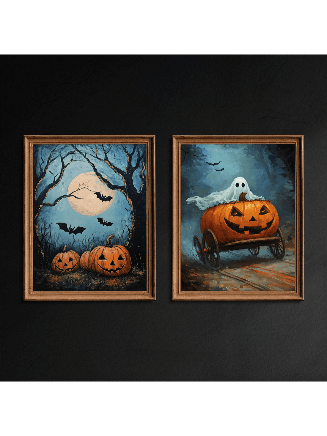 Add a charming vintage touch to your home this Halloween with this wall art set featuring adorable ghosts and pumpkins. These canvas prints blend nostalgic design with cozy seasonal decor, creating a warm and inviting atmosphere. Perfect for enhancing your living space with subtle festive spirit, the set offers timeless appeal and quality craftsmanship for lasting enjoyment.