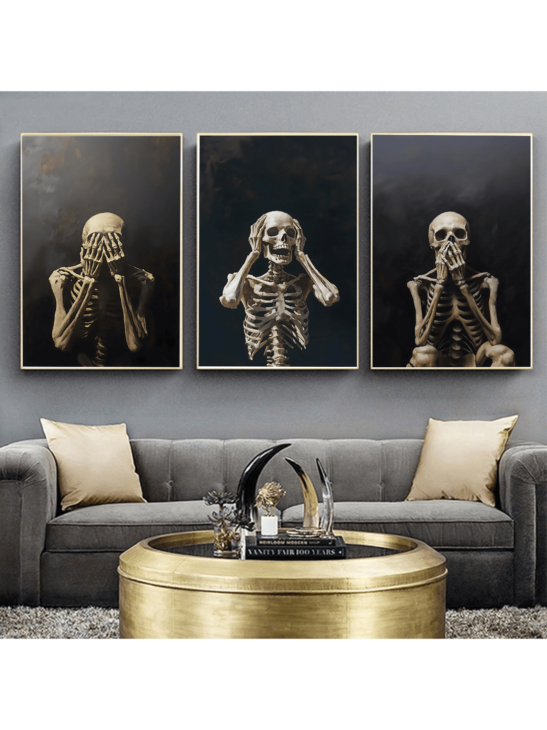 Elevate your Halloween decor with this sophisticated 3-piece skull art canvas set. Each piece features detailed, expertly crafted skull imagery that blends eerie charm with artistic elegance. Perfect for creating a striking focal point in any room, this set adds a refined yet spooky atmosphere to your seasonal decorations. Durable and ready to hang, it offers an effortless way to enhance your home’s Halloween ambiance with style and expert craftsmanship.