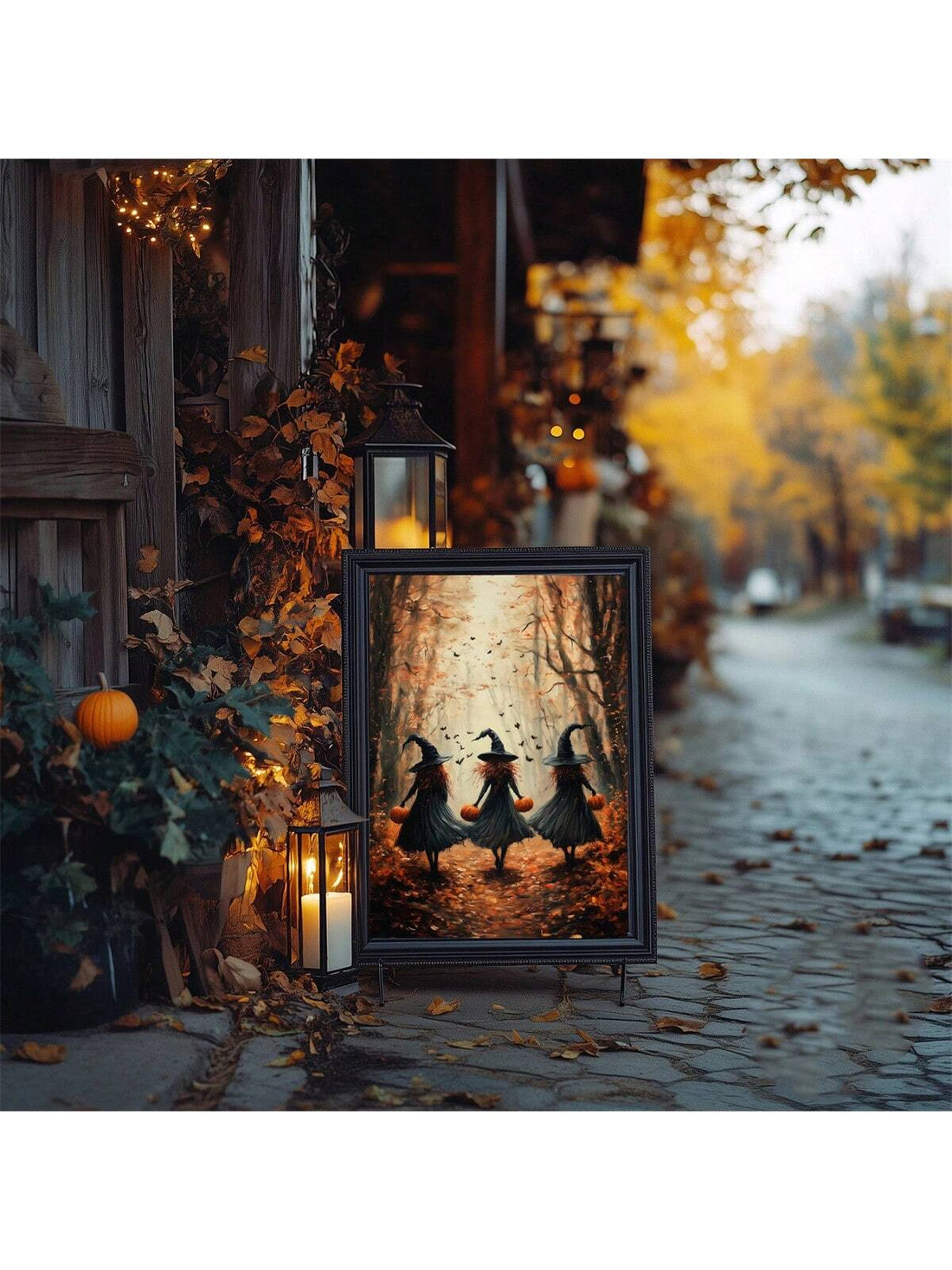 Dark Gothic Fall Witch Canvas Art Print for Spooky Halloween Home Decor