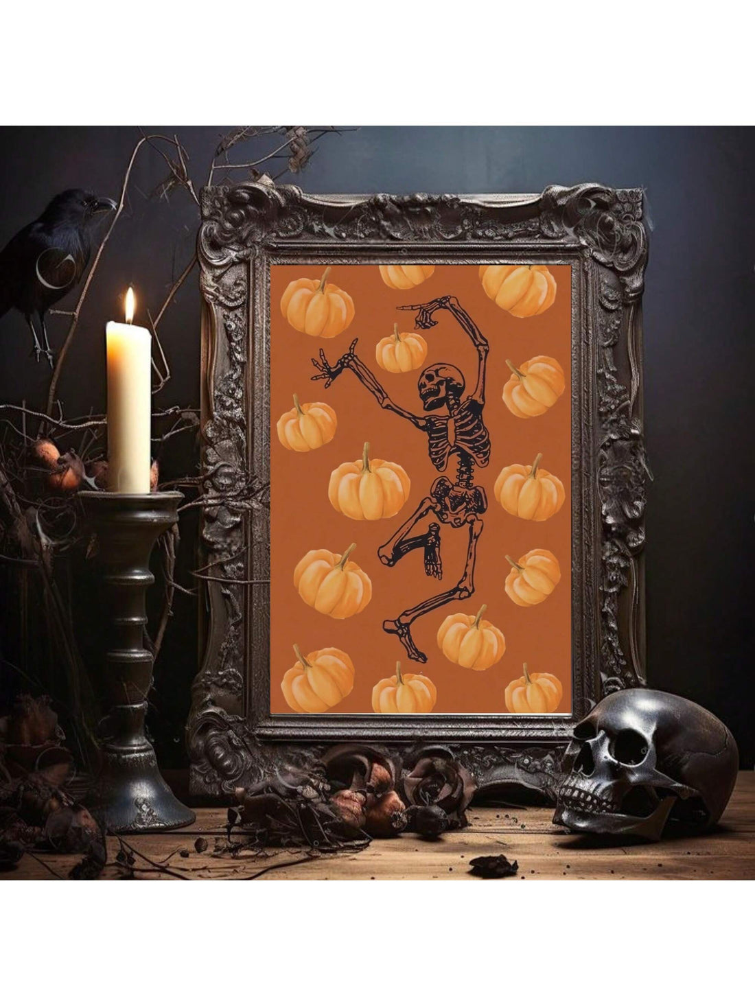 Elevate your Halloween decor with this expertly crafted Spooky Skeleton and Pumpkin Canvas Art. Perfectly designed for both home and office settings, this piece adds a festive yet sophisticated touch to your walls. Its vivid imagery captures the eerie charm of Halloween, making it an ideal seasonal accent that blends seamlessly with various interior styles. Durable and easy to hang, this canvas art transforms any space into a captivating celebration of the spooky season.