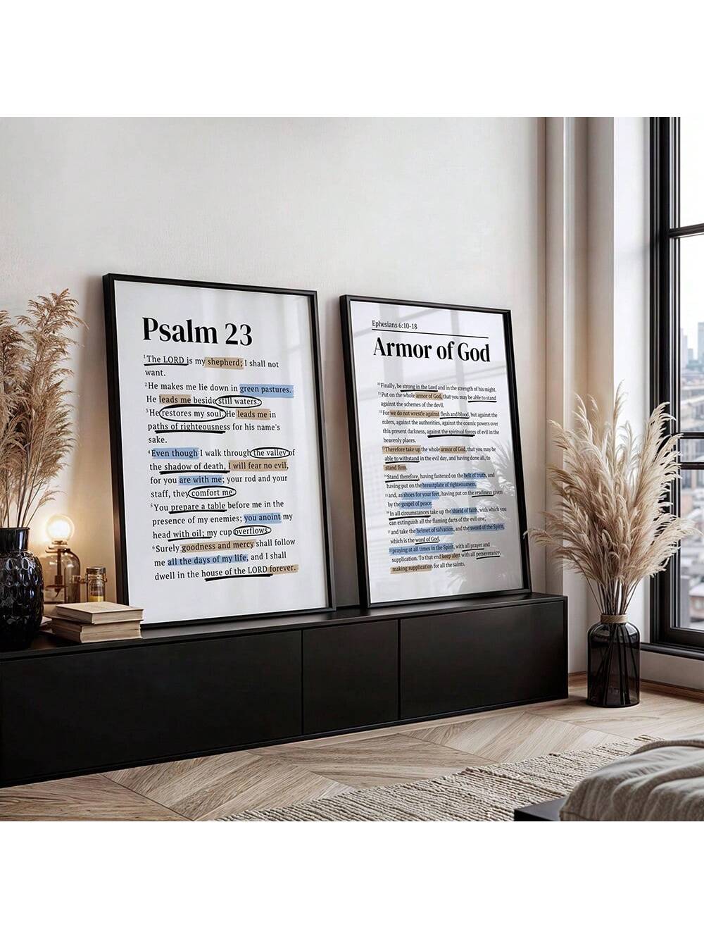 Elevate your space with this Inspirational Psalm 23 Wall Art, designed to bring a sense of peace and faith to any room. Unframed for versatile display options, this Christian decor piece is ideal for your living room, bedroom, or dorm. Its timeless message offers comfort and inspiration, making it a meaningful addition to your home or a thoughtful gift. Crafted to complement various styles, it seamlessly integrates into your personal sanctuary while reminding you of hope and guidance.