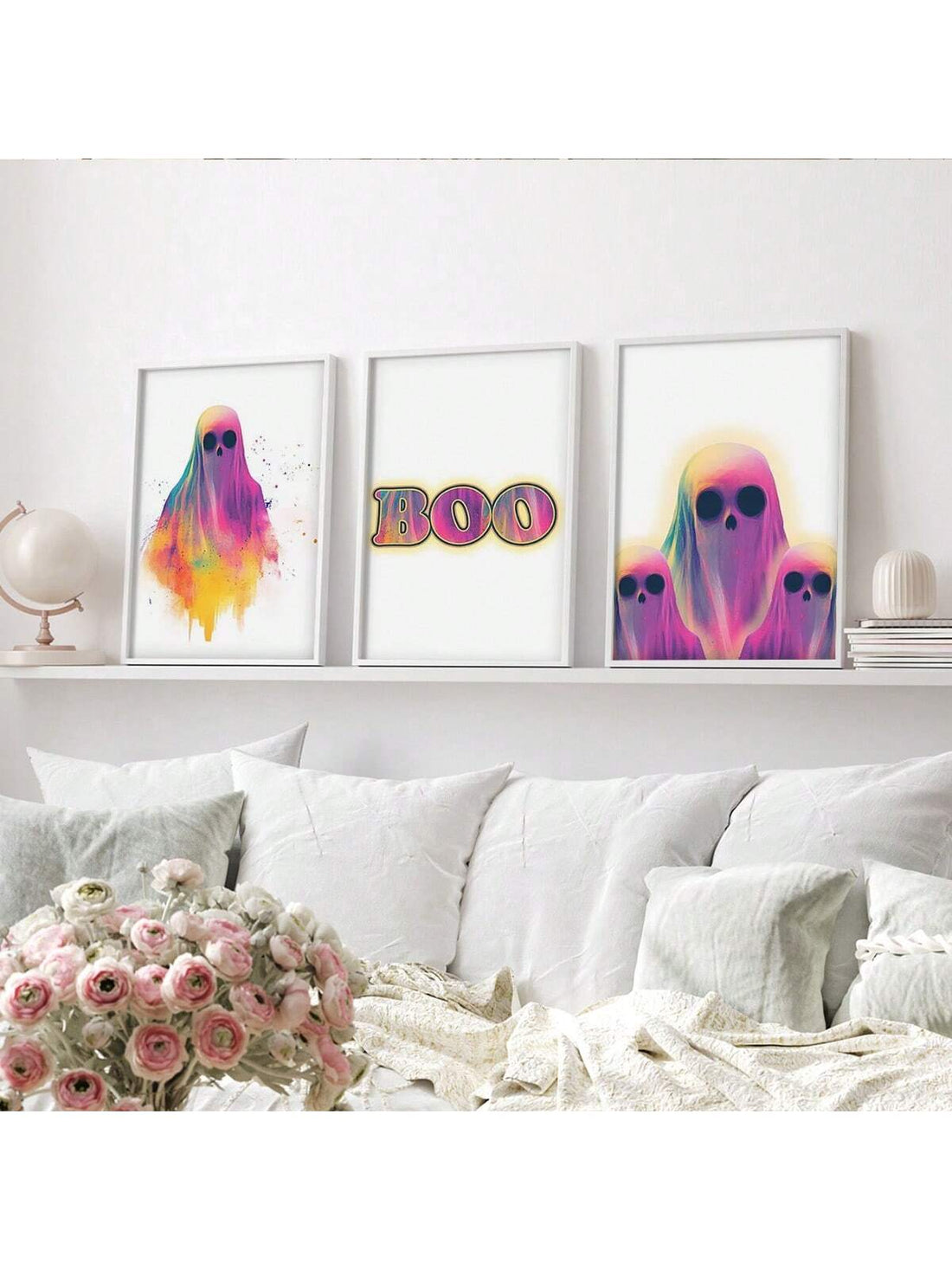 Elevate your fall decor with this charming 3-piece pink BOO Halloween poster set. Designed to blend festive spirit with a soft, aesthetic touch, these posters bring a unique and stylish vibe to any room. Perfect for creating a cozy, seasonal atmosphere, they offer a fresh alternative to traditional Halloween decorations while maintaining a playful and welcoming feel. Ideal for those who appreciate subtle yet impactful holiday accents.