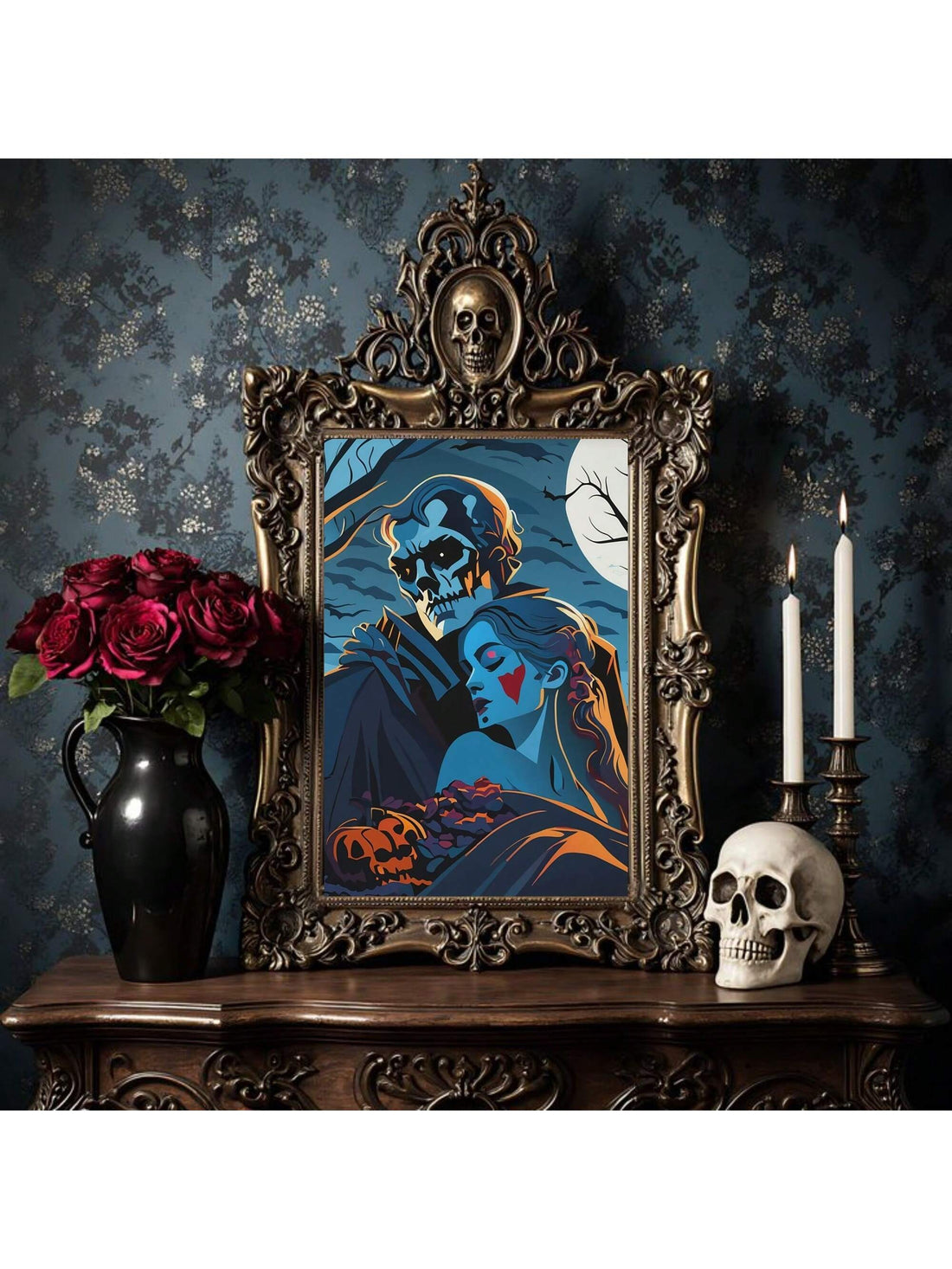 Celebrate the spirit of Halloween with this Passionate Ghost Couple Canvas Art, a unique and elegant decoration that adds a touch of whimsy to your home. Crafted with attention to detail, this canvas art captures a charming ghostly couple in a tender embrace, making it an ideal piece to enhance your seasonal décor. Its subtle yet captivating design also makes it a thoughtful gift for Halloween enthusiasts who appreciate artistic and thematic home accents. Durable and ready to hang, this canvas art effortles