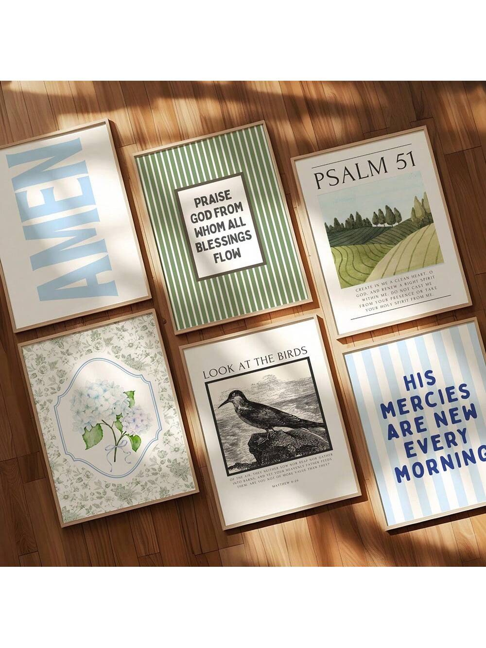 Transform your space with this elegant 6-piece Christian wall art collection, featuring serene blue and green canvas prints adorned with inspiring Bible verses. Each piece is thoughtfully designed to complement modern and traditional interiors alike, making it perfect for bedrooms, living rooms, or prayer spaces. 