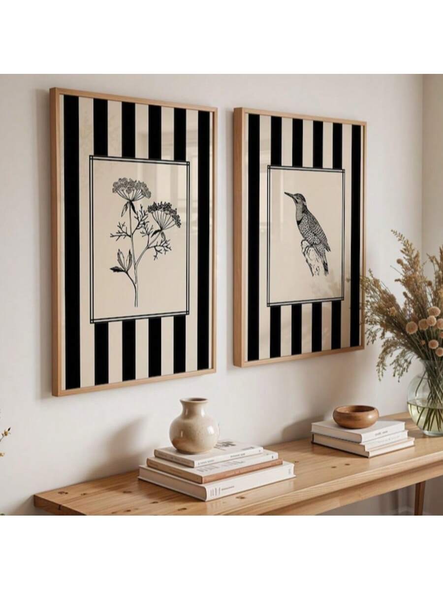 Bring warmth and character to your space with this enchanting canvas wall art, featuring delicate birds and florals set against classic black stripes. Perfect for cottagecore enthusiasts, this piece seamlessly complements rustic bedrooms, cozy living rooms, and farmhouse-inspired interiors.