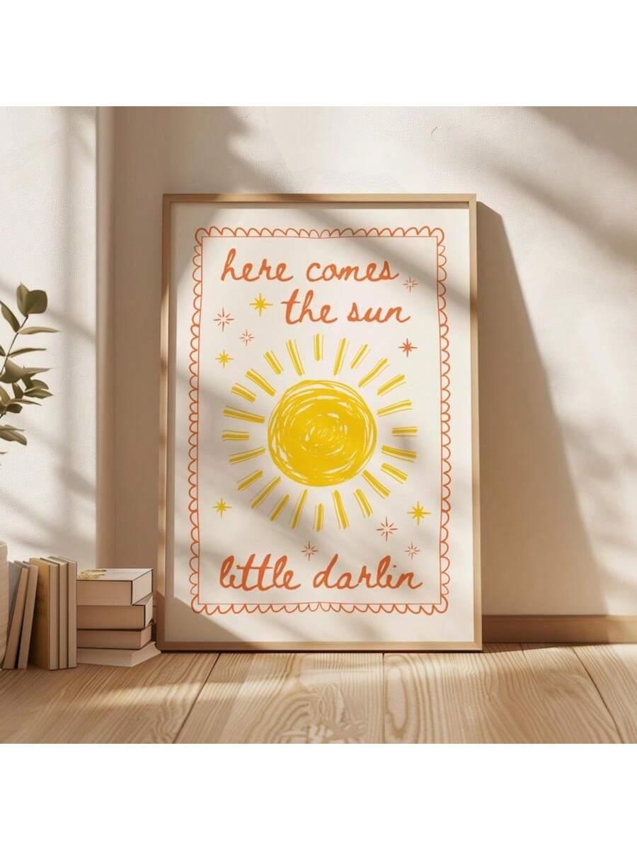 Brighten your space with the Charming 'Here Comes The Sun' Wall Art Canvas, designed to add a warm, uplifting touch to nurseries, bedrooms, or living rooms. Its soft hues and gentle design create a comforting atmosphere, making it an ideal choice for girly decor. Crafted to seamlessly blend with various styles, this canvas brings a subtle yet inspiring presence to any room.