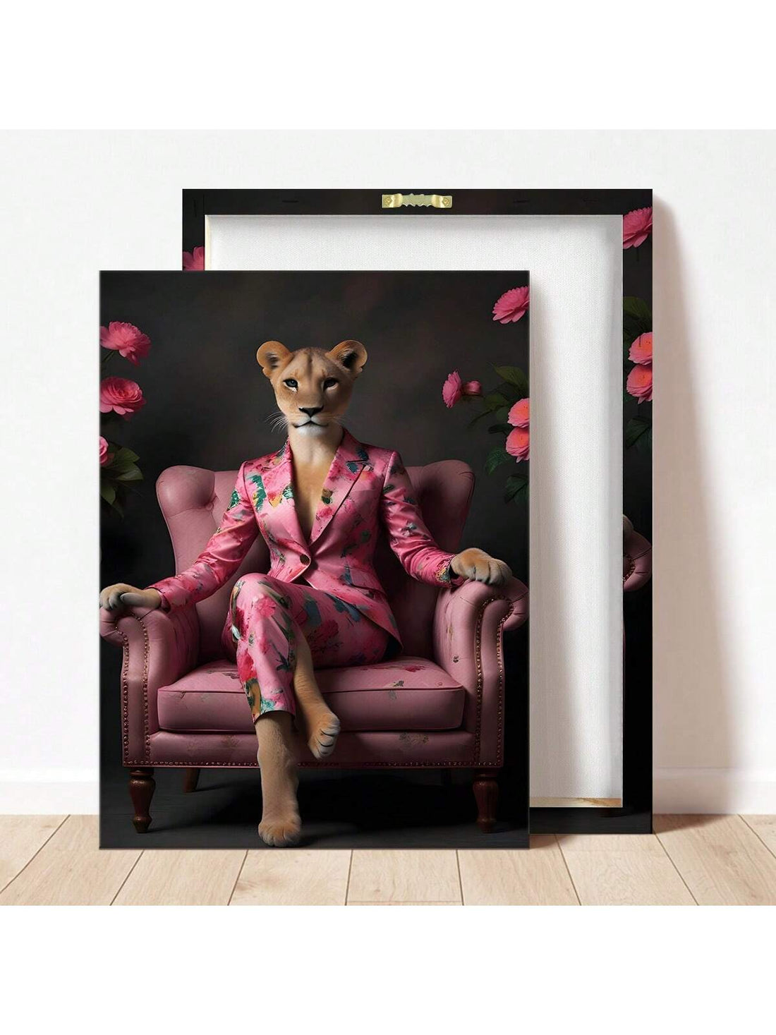 Elevate your space with this Stylish Framed Lion Wall Art featuring a lion dressed in a striking pink suit. Perfect for modern home or office decor, this unique piece adds a bold, artistic statement while showcasing refined taste. Its vibrant colors and sleek framing make it an exceptional gift choice for art enthusiasts seeking distinctive and contemporary design.