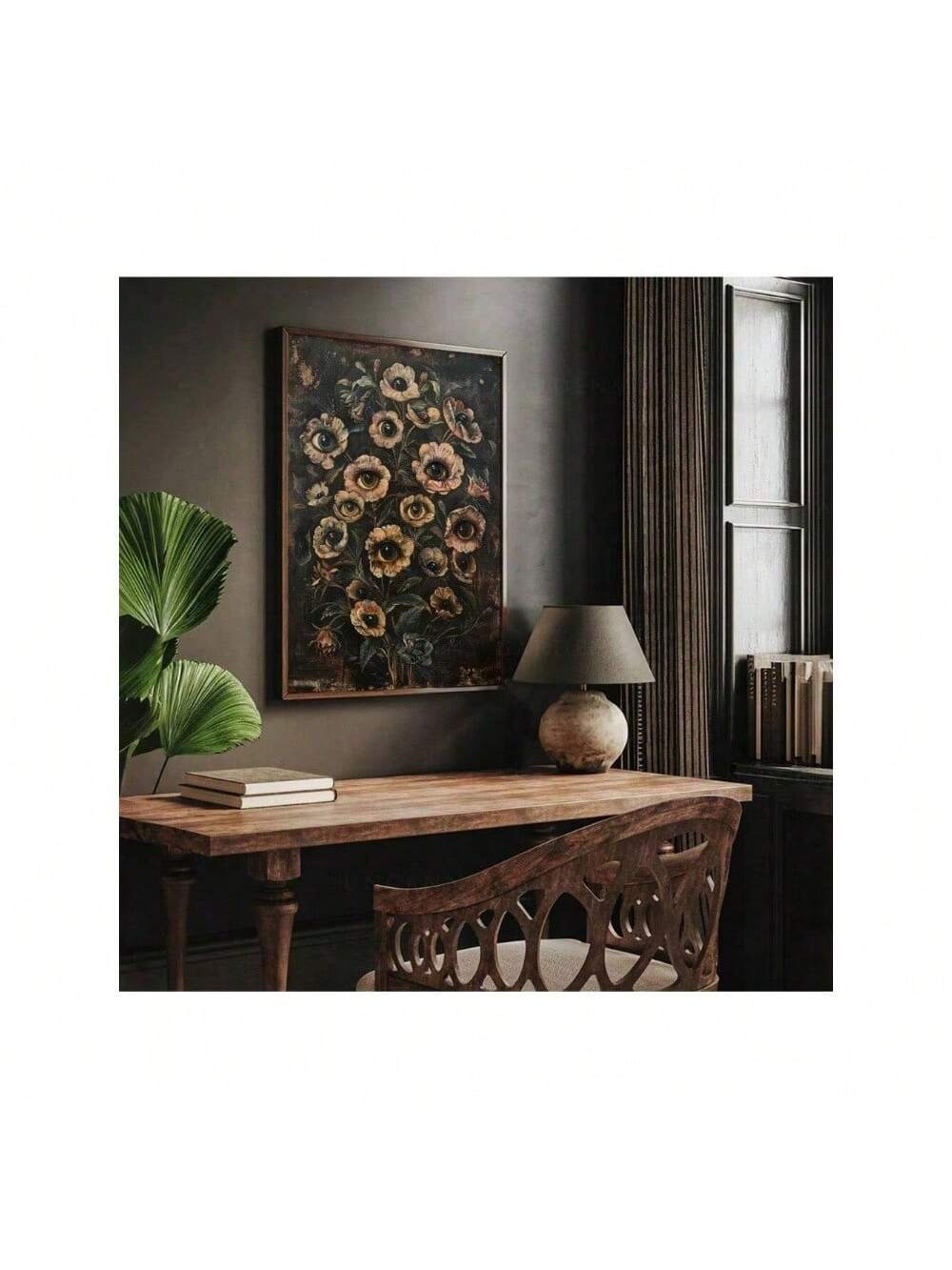 Elevate your space with this Victorian Gothic Floral Evil Eye Canvas Art Print, expertly designed to blend vintage charm with a touch of mystique. Ideal for Halloween or year-round decor, its intricate floral and eye motifs add a sophisticated, eerie ambiance to any living room or bedroom. Crafted on high-quality canvas, this piece ensures lasting vibrancy and detail, making it a refined statement for collectors and enthusiasts of gothic aesthetics.