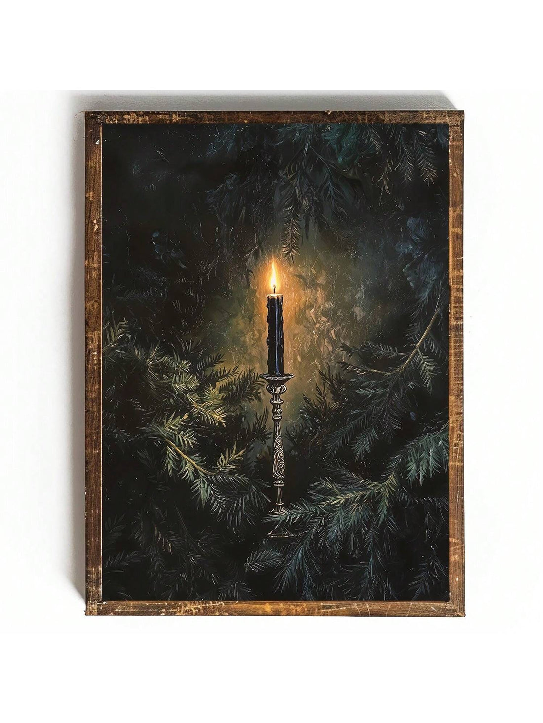 Elevate your holiday décor with this sophisticated vintage Christmas canvas art, designed for those who appreciate dark academia aesthetics. Featuring moody, atmospheric imagery of cedar branches and flickering candlelight, this piece brings warmth and intellectual charm to any room. The rich, muted color palette complements modern and traditional interiors alike, making it an ideal choice for creating a refined seasonal ambiance. Perfect for living rooms, studies, or bedrooms, this canvas wall art transfor