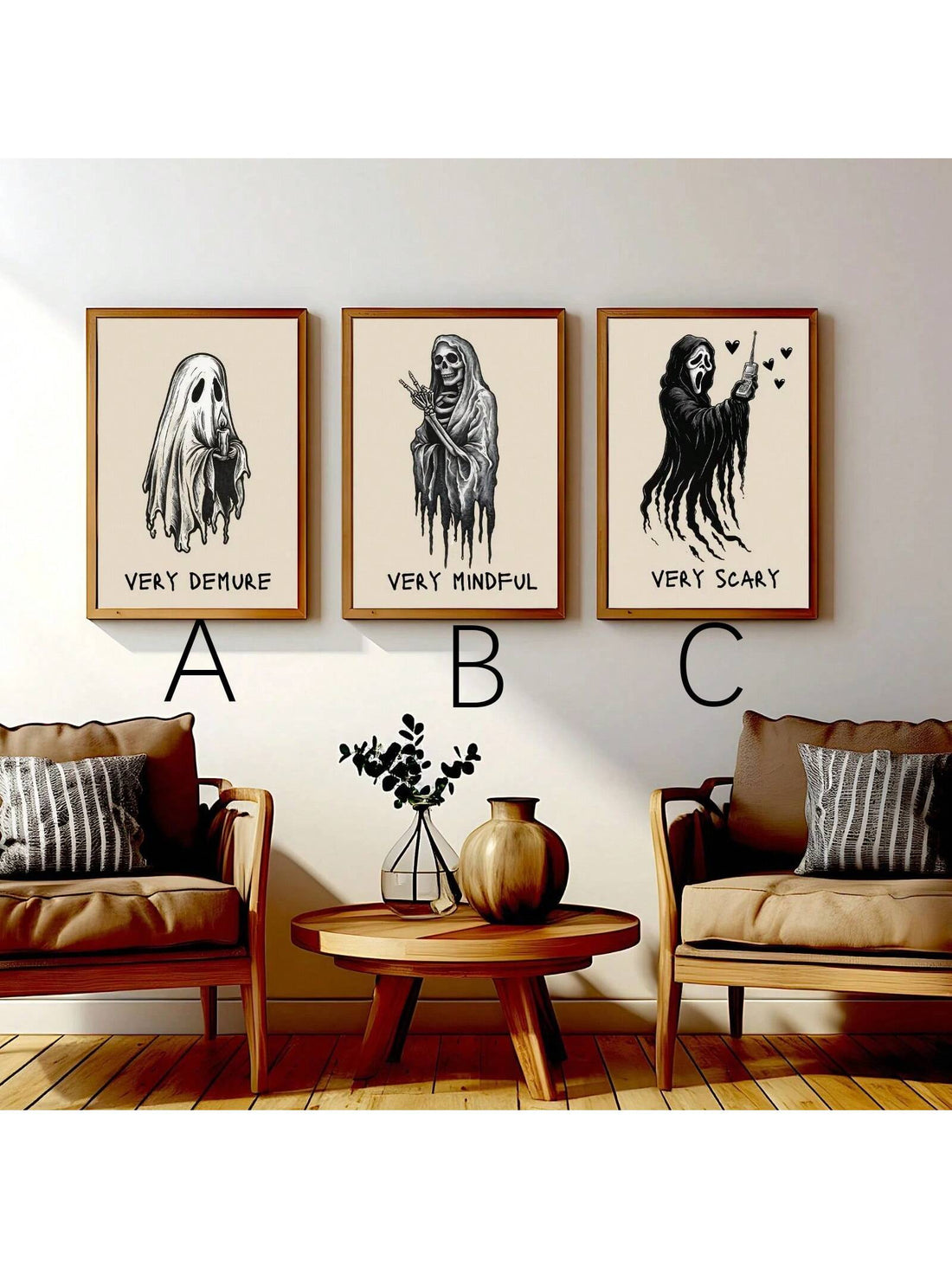 Elevate your Halloween décor with the Pastel Ghost Trio, a subtle yet stylish set of wall art prints. These designs blend soft pastel hues with minimalist ghost motifs, perfect for adding a festive touch without overwhelming your space. Ideal for those who appreciate understated seasonal accents, this trio brings a refined, aesthetic charm to your home environment. Crafted to complement modern interiors, these prints offer a unique way to celebrate Halloween with quiet elegance.