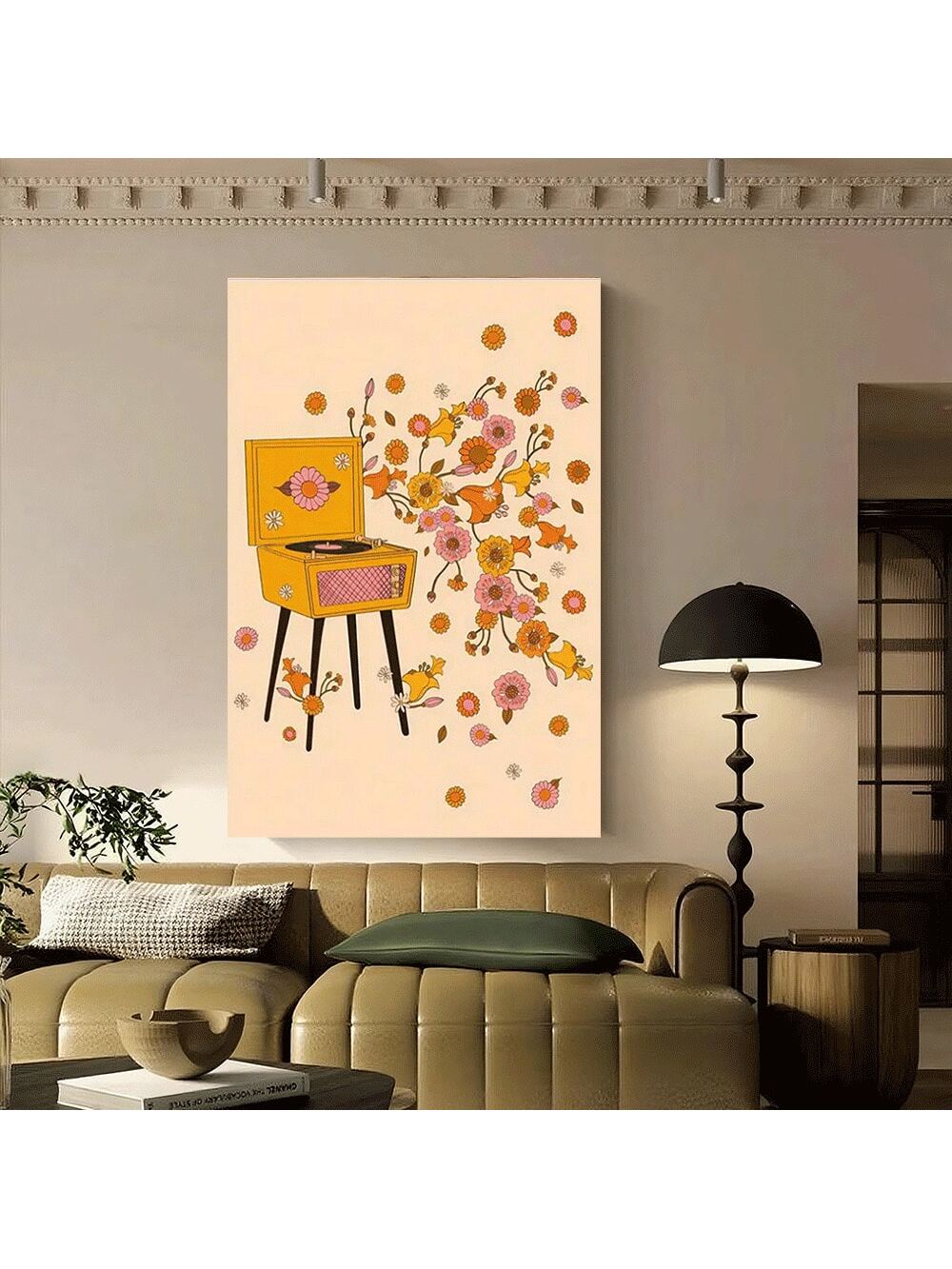 Celebrate your passion for vinyl with this striking retro turntable canvas art. Featuring authentic 70s bohemian aesthetics, this piece combines vintage charm with modern wall appeal. 