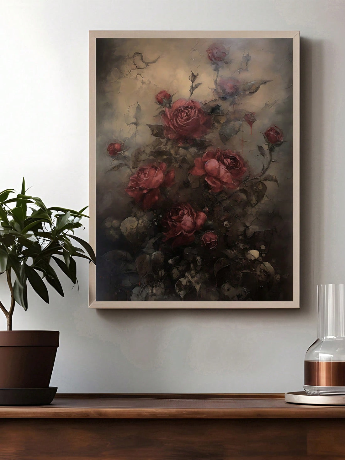 Transform your space with this captivating dark floral canvas print, where moody botanical illustrations meet timeless vintage aesthetics. Each intricate bloom and leaf is rendered with sophisticated detail, creating a striking focal point that adds depth and character to any room. The rich, dark palette complements modern and traditional interiors alike, while the canvas material ensures durability and a gallery-quality finish. Perfect for those seeking to infuse their home with artistic elegance and botan