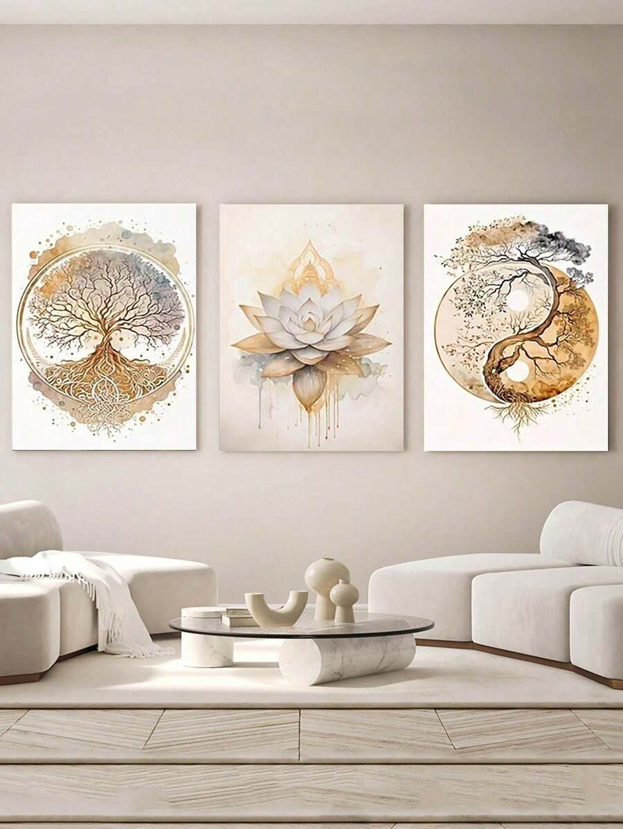 Enhance your living or workspace with this elegant 3-piece poster set featuring the Tree of Life and Lotus designs. These calming artworks bring a harmonious and serene atmosphere, perfectly suited for creating a balanced environment. Crafted with attention to detail, each piece complements modern decor styles, empowering your space with symbolic beauty and tranquility. Ideal for both home and office, this set promotes a peaceful ambiance that inspires focus and relaxation.