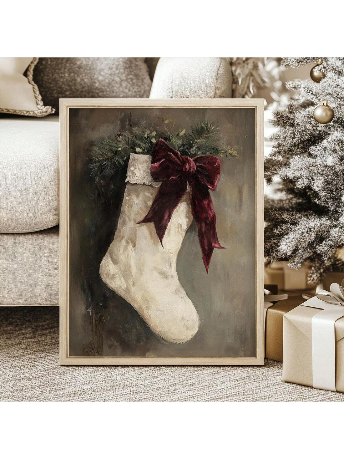 Bring timeless holiday charm to your home with this striking vintage-inspired Christmas stocking wall art. Rendered in rich oil painting technique, this piece captures the nostalgic warmth of retro Santa Claus imagery against a bold red backdrop. Perfect for creating a festive focal point in living rooms, entryways, or bedrooms, this artwork celebrates classic holiday aesthetics with authentic period detail