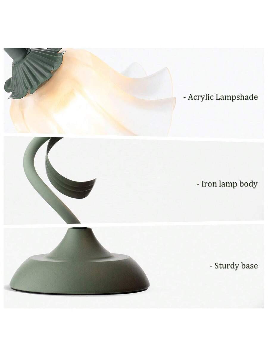 Vintage flower LED table lamp with ruffled acrylic shade and green stem.