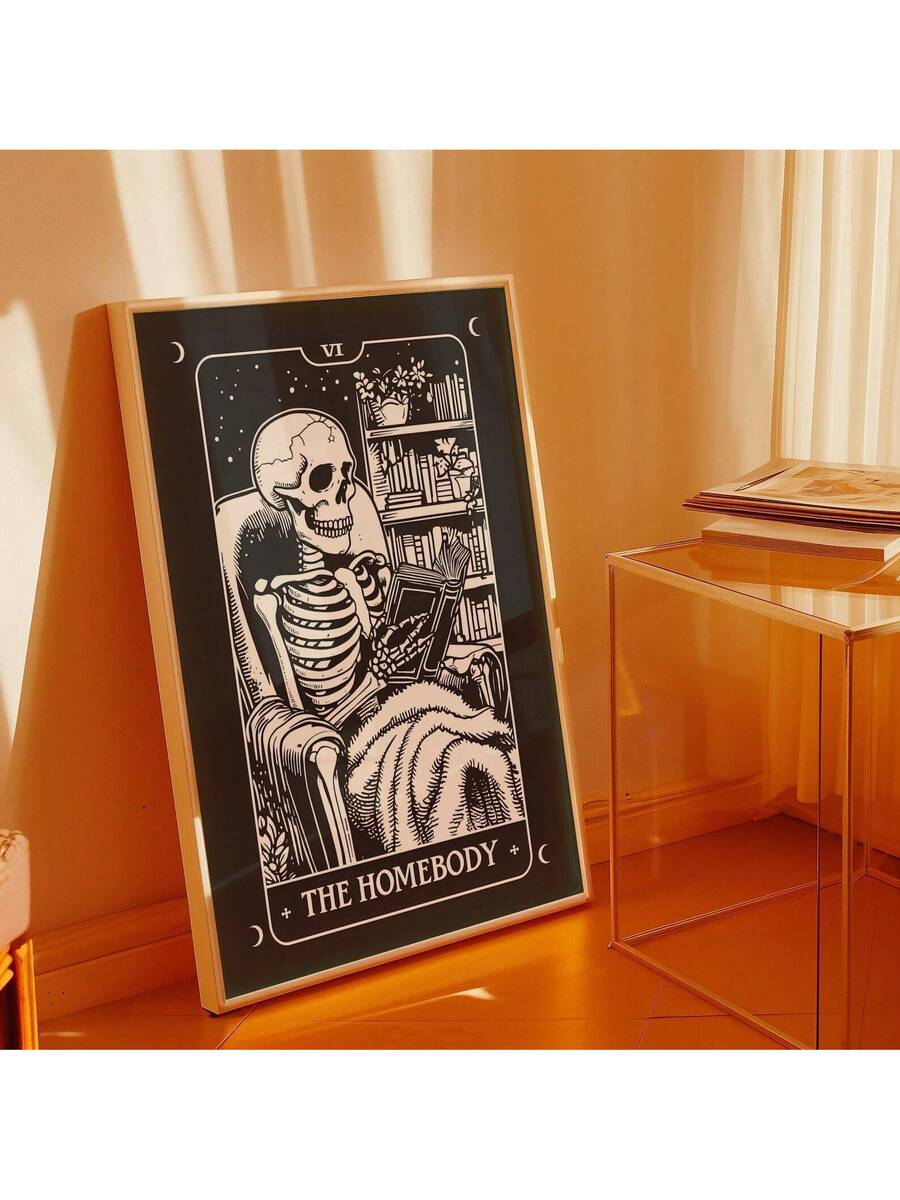 Elevate your space with the Frameless Drama Queen Tarot Wall Art, featuring a mystical skull design that blends Bohemian and Gothic aesthetics. This striking print adds a witchy, enigmatic vibe perfect for unique home décor or distinctive gifts. Its frameless format offers a modern, clean look that complements various styles, making it an expert choice for those seeking to infuse their environment with symbolic mystery and artistic edge.