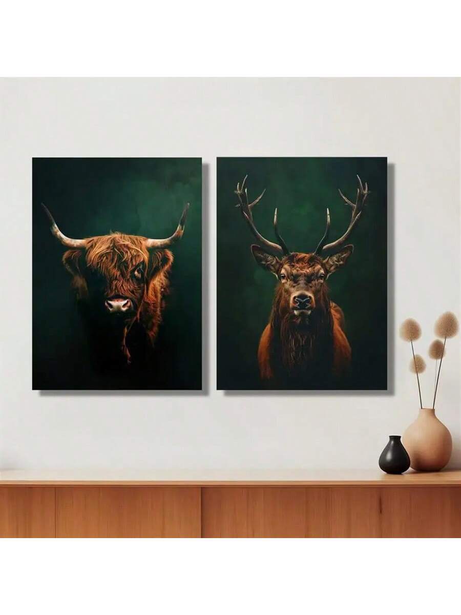 Elevate your living or workspace with these charming vintage canvas art prints featuring a Highland cow and stag. Crafted to bring rustic elegance, each print captures timeless wildlife beauty with intricate details and muted tones. Perfect for adding character and warmth, these durable canvases suit both home and office environments, creating a sophisticated yet inviting atmosphere.