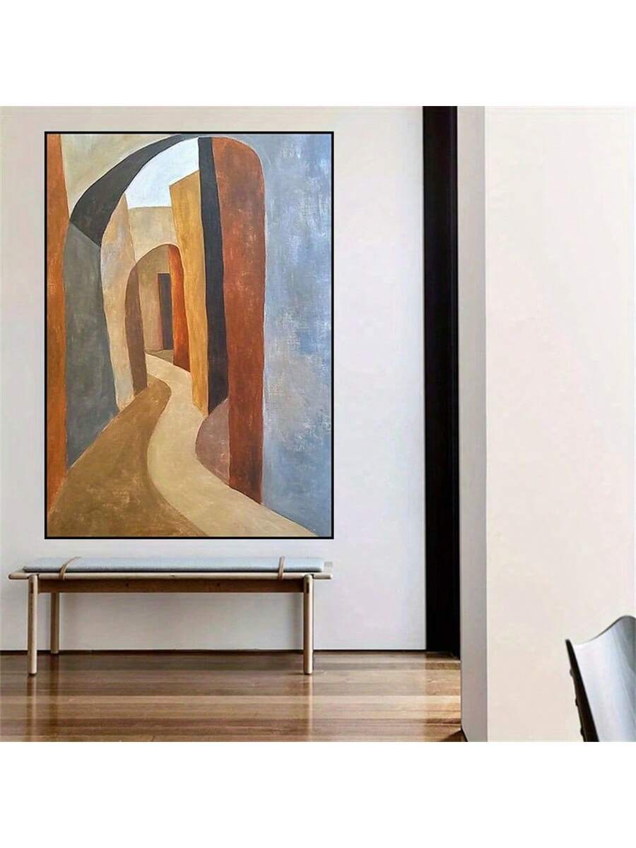 This large hand-painted oil mural features an abstract retro architecture design, making it an ideal statement piece for stylish home or office interiors. Crafted on high-quality canvas, it offers rich textures and vivid colors that enhance modern décor, adding depth and artistic flair to any space. Its bold composition complements contemporary environments, creating an inspiring atmosphere through sophisticated visual impact.