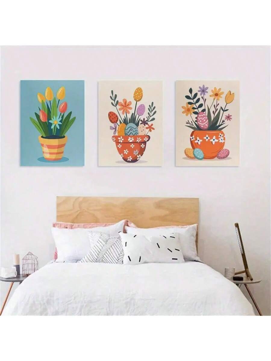 Elevate your spring décor with this charming 3-piece frameless Easter canvas wall art. Designed to bring a fresh, festive touch to any home or dorm room, each panel features vibrant, detailed artwork celebrating the Easter season. Its frameless design offers a modern, clean look that easily complements various interior styles, adding warmth and seasonal charm to your space. Easy to hang and versatile, this set is an expert choice for those seeking tasteful, seasonal decoration that transforms your living ar